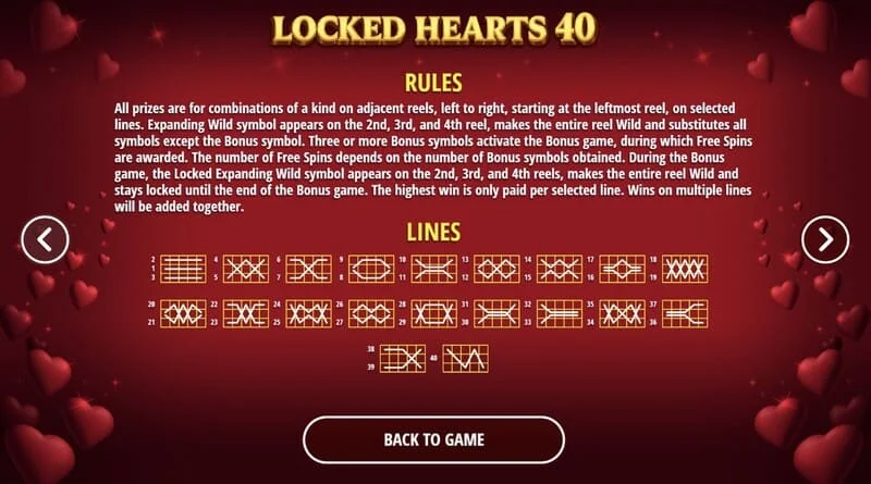 Locked Hearts 40 - líneas ganadoras en los carretes